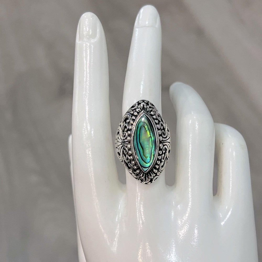 Abalone Shell Sterling Silver Large Statement Rin… - image 2